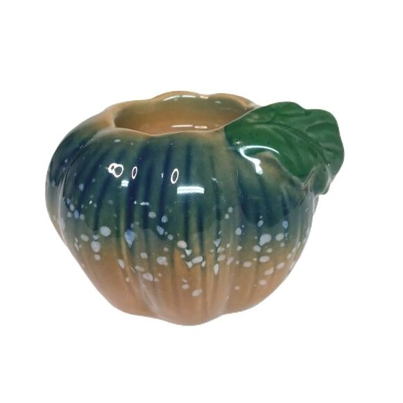 Vintage Pumpkin Tealight Candle Holder Fall Thanksgiving Home Decor Glazed 3.5" - Picture 2 of 10